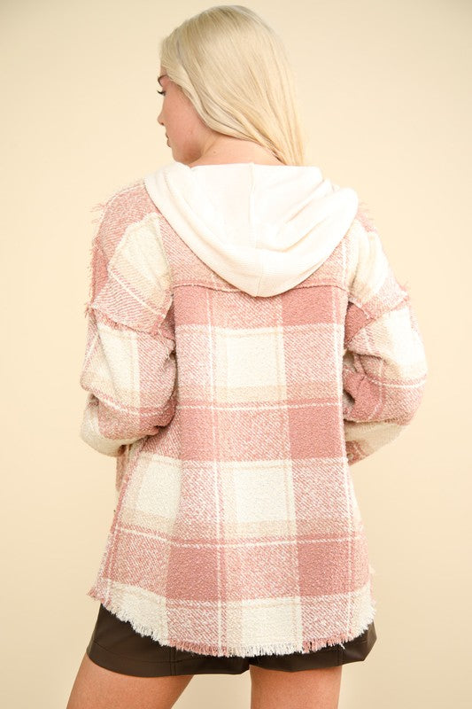 Oversized Plaid Casual Hoodie Shacket Jacket