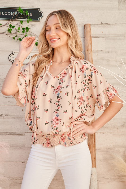 Smocked waist short sleeve top