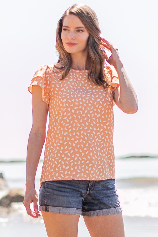 Polka dot Printed Top with Double Ruffled Sleeves