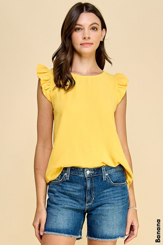 Solid Top with Ruffled Detailed Sleeves