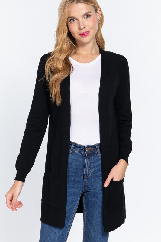 LONG RAGLAN SLEEVE w/POCKET OPEN SWEATER CARDIGAN