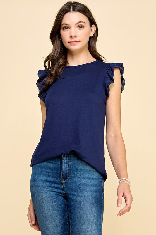 Solid Top with Short Detailed Sleeves