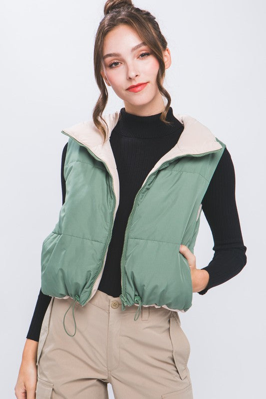 Woven Solid Reversible Puff Vest