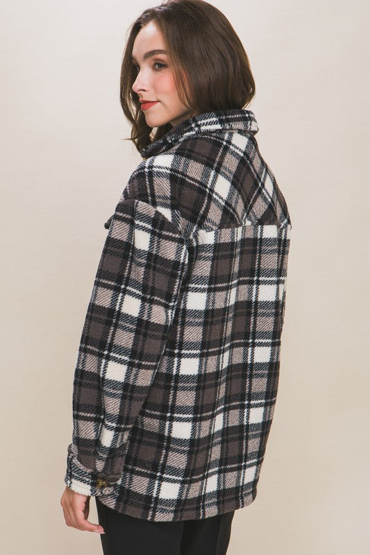 Sherpa Fleece Plaid Jacket