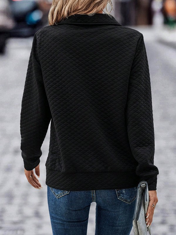 Solid Half Zip Long Sleeve V Neck Sweatshirt