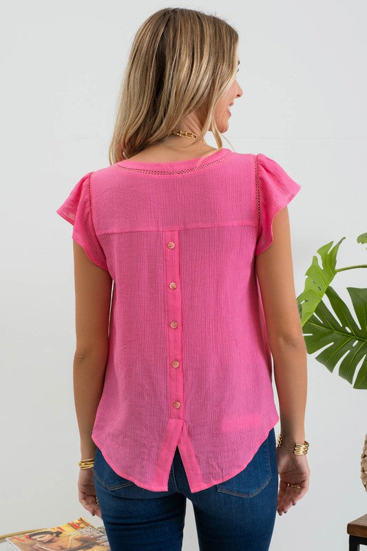 TUPLIP SLEEVE LIGHTWEIGHT WOVEN TOP