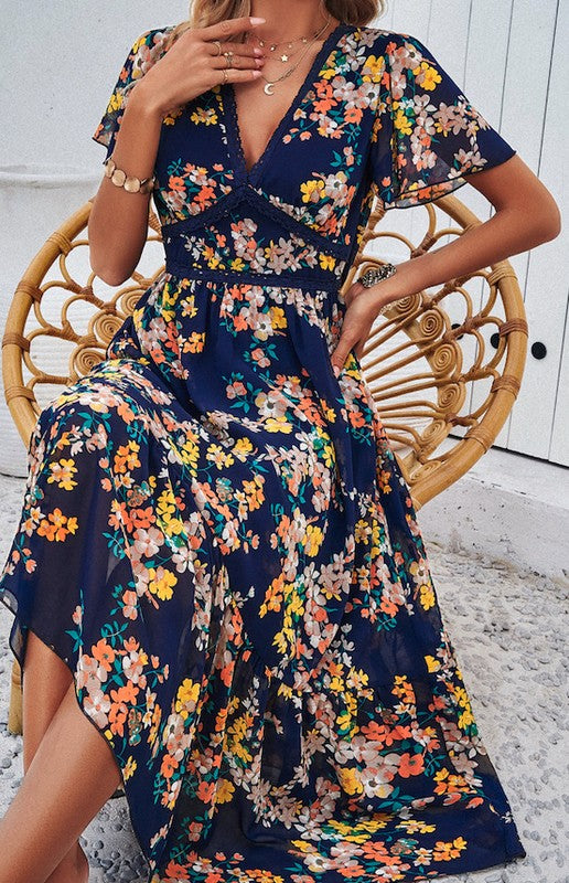Floral Print V-neck Dress