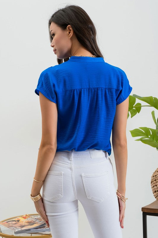DROP SHOULDER BUTTON FRONT BLOUSE