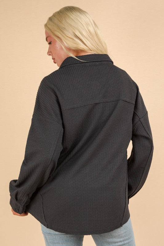 Oversized Casual Textured Knit Cozy Shacket Jacket