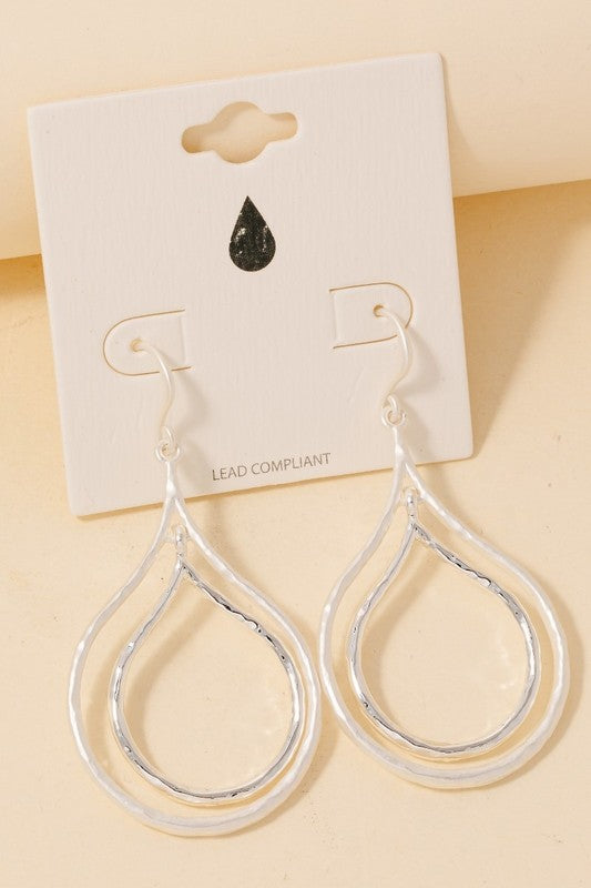Matte And Polished Warped Double Tear Dangle Earrings
