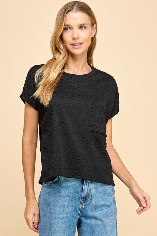 Solid Diamond Jacquard Top With Pockets