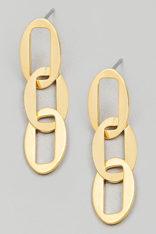 Triple Flat Chain Tiered Dangle Earrings