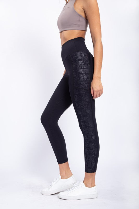 Metallic Side Striped High-Waist Leggings
