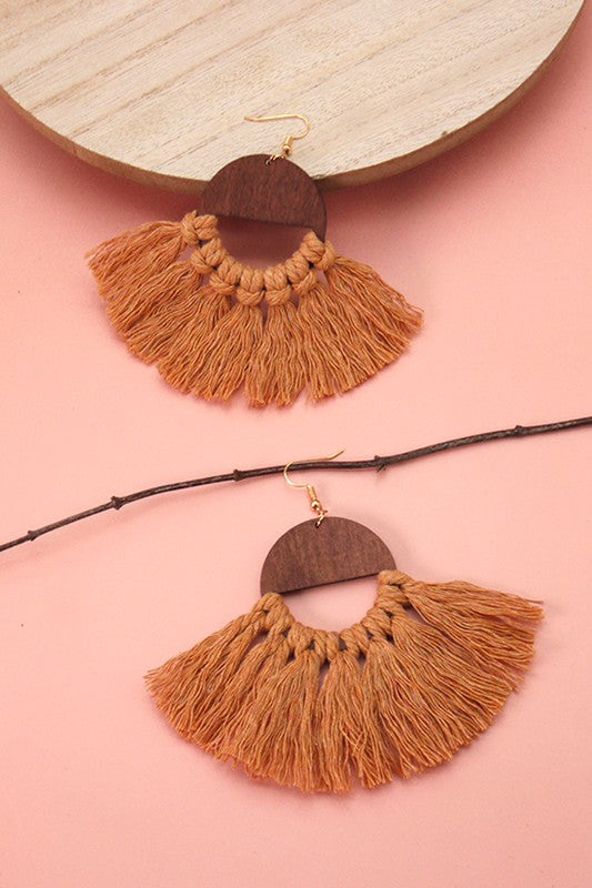 WOOD TASSEL FRINGE EARRING