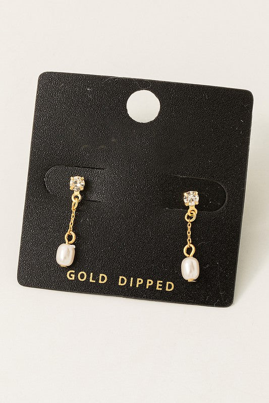 Gold Dipped Mini Pearl Chain Drop Earrings