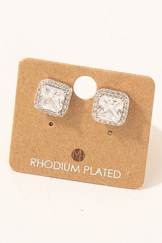 Square Rhinestone Stud Earrings