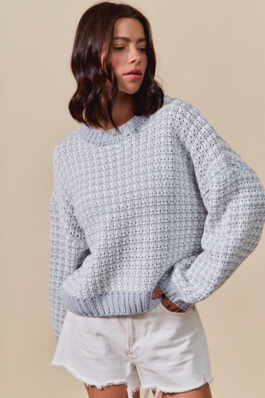 Textured Two Tone Sweater Pull Over Top