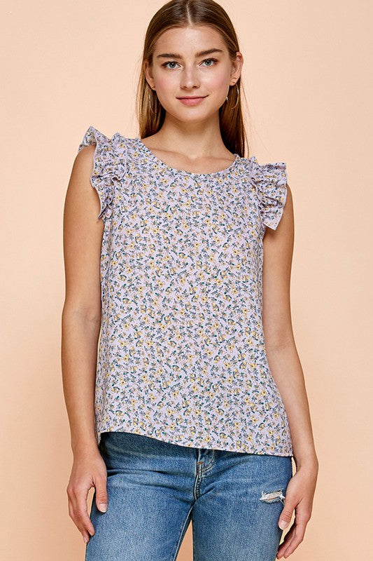 Floral print with ruffled sleeves