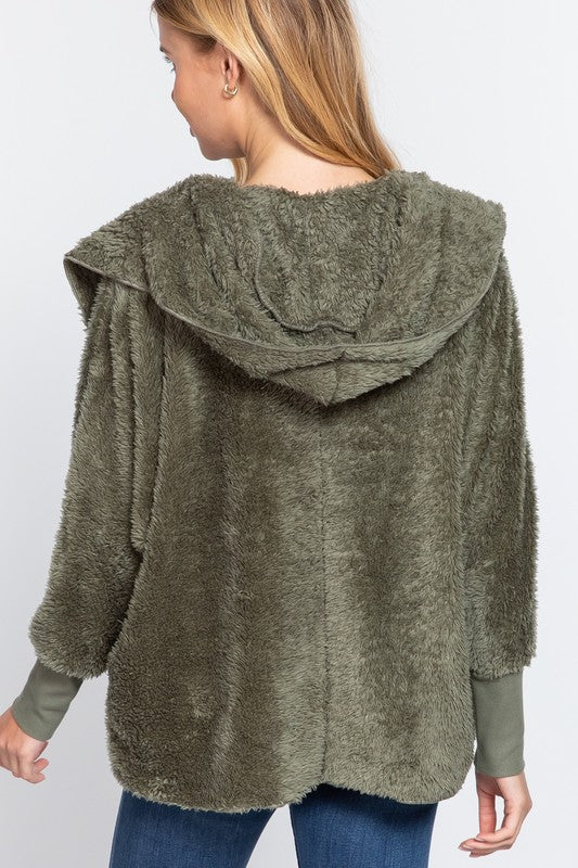LONG SLEEVE HOODIE OVERSIZED FAUX FUR OPEN JACKET