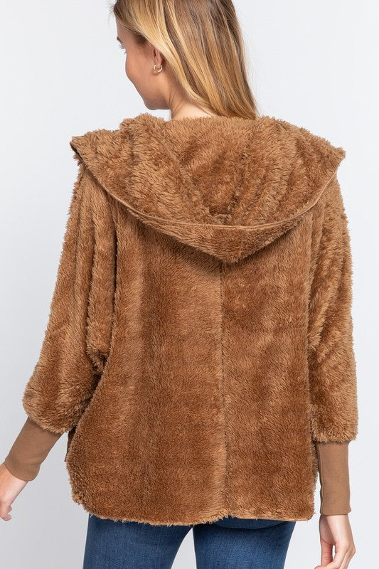 LONG SLEEVE HOODIE OVERSIZED FAUX FUR OPEN JACKET