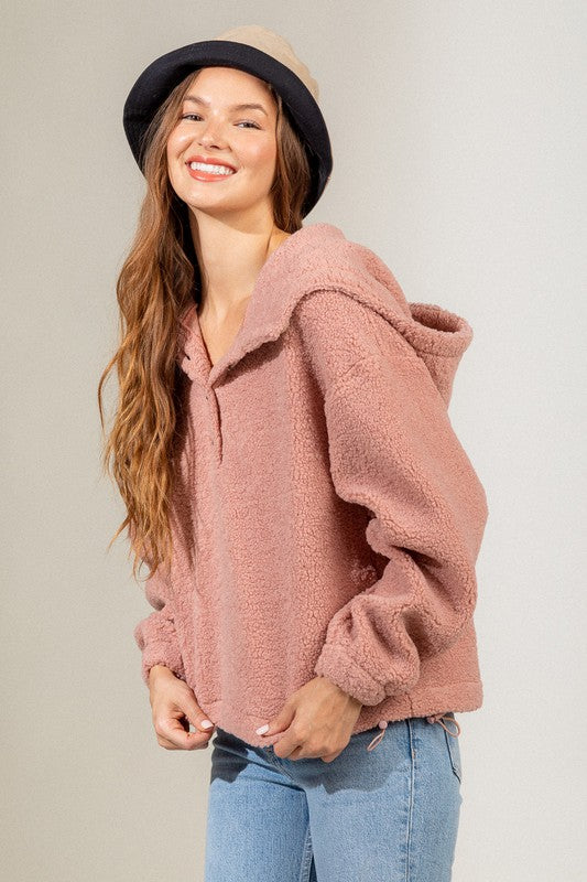 Casual hooded solid fleece top
