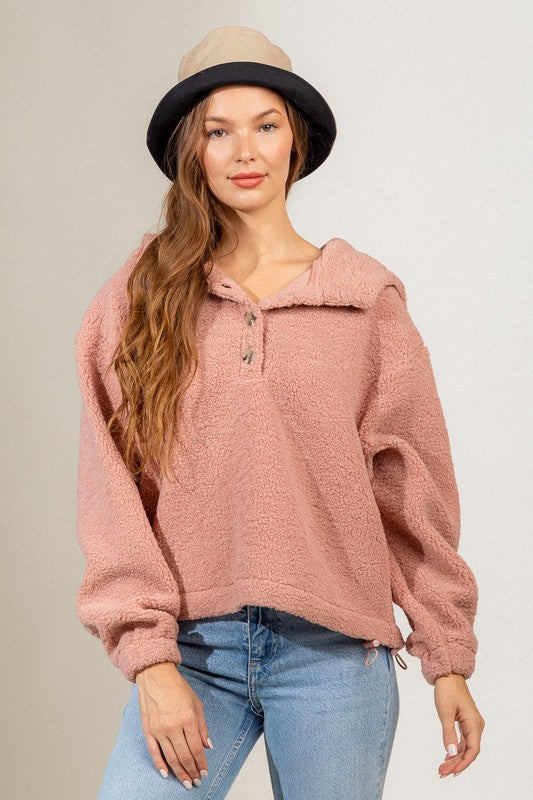 Casual hooded solid fleece top