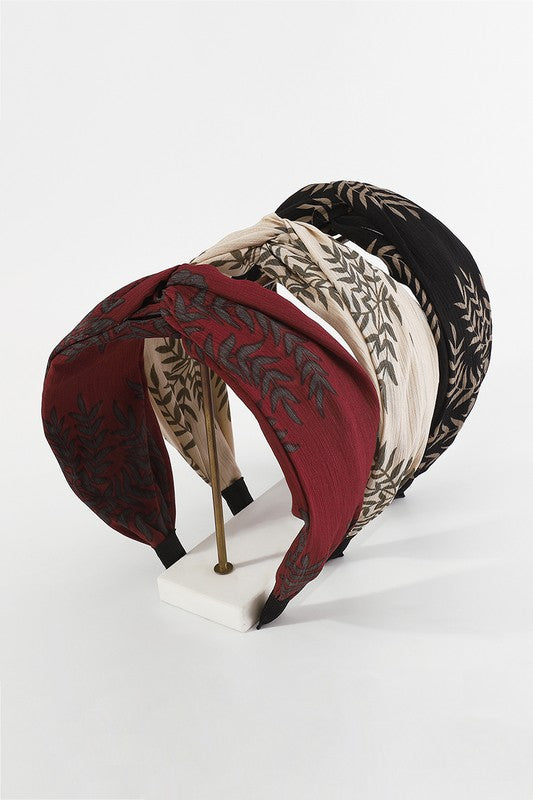 Leaves Print Cross-knotted Wide Headband