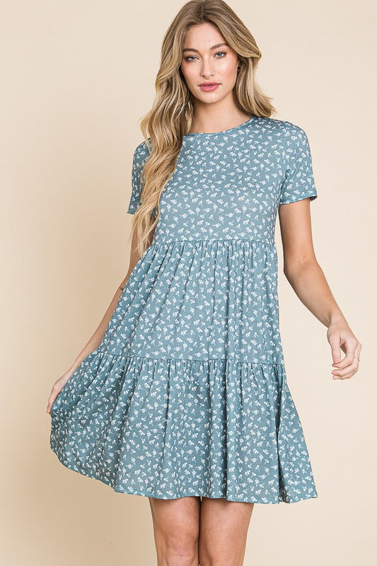 FLORAL KNIT TIERED SWING DRESS