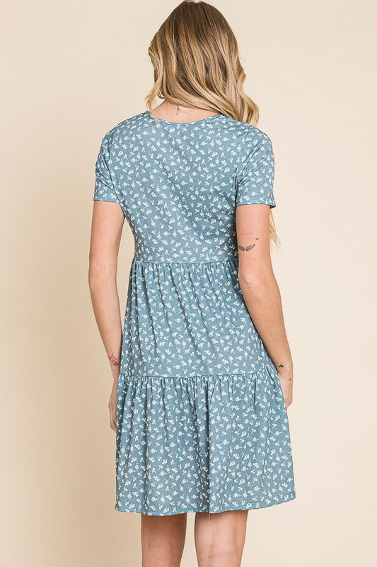 FLORAL KNIT TIERED SWING DRESS