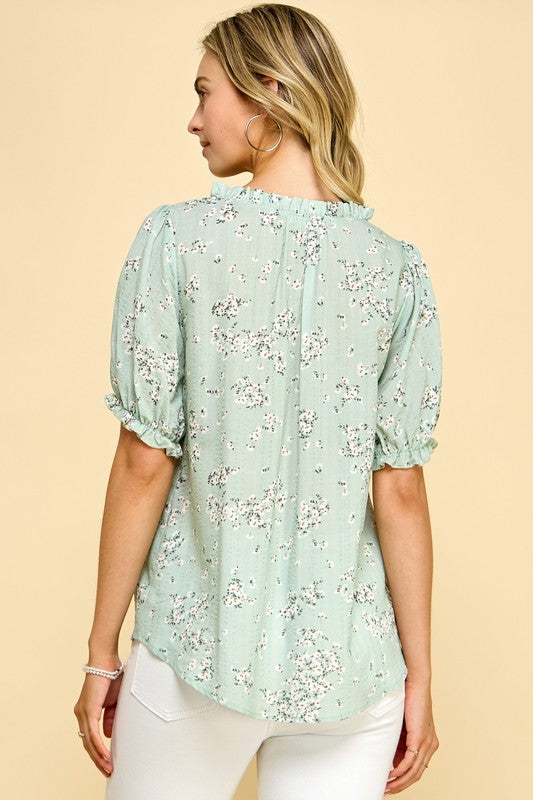 Floral Top With Neck Tie Detail