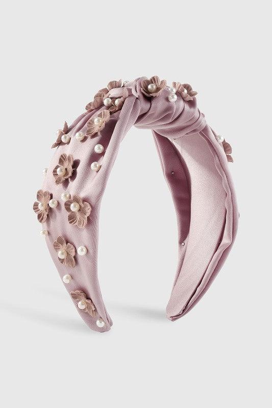Wide Flower Pearl Topknot Headbands