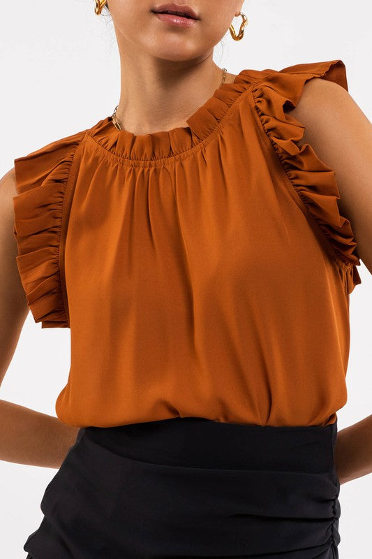 SATIN RUFFLE WOVEN TOP