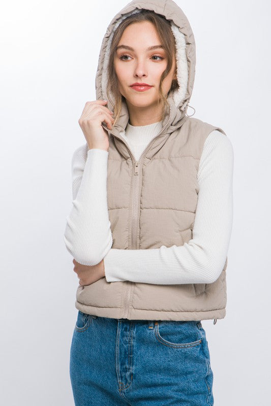 Puffer Vest With Toggle Detail and Fleece Lining