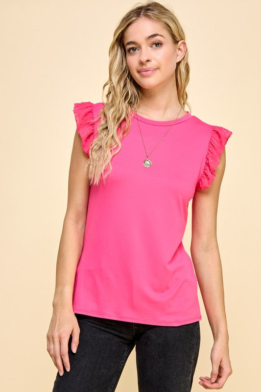 Solid Top With Short Detailed Sleeves