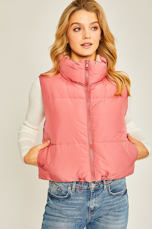 Woven Solid Reversible Puff Vest