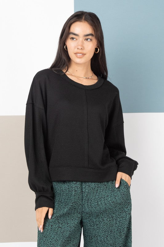 Two Tone Otto Ribbed Oversized Soft Comfy knit Top