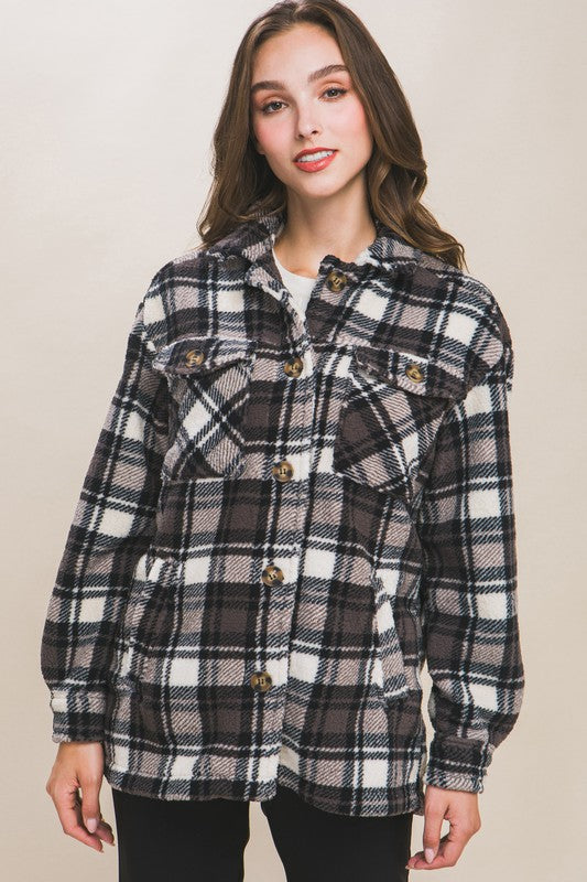 Sherpa Fleece Plaid Jacket