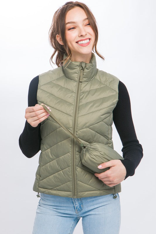 Zip Up Puffer Vest With Storage Pouch