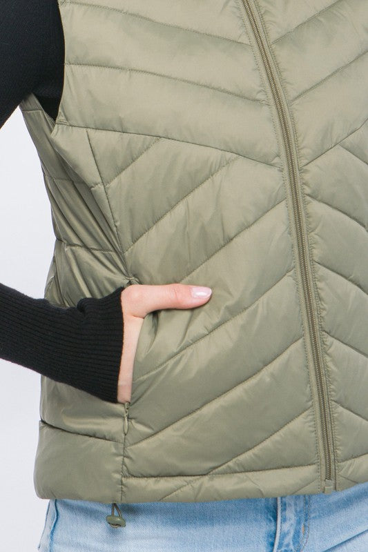 Zip Up Puffer Vest With Storage Pouch