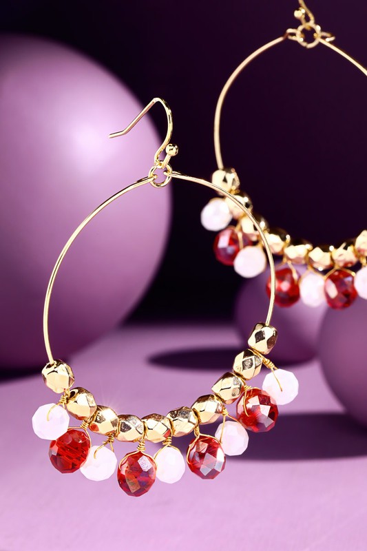 Circular Wire Hoop Earrings with Bead Accents