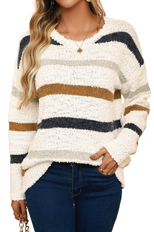 Striped Popcorn Knit Sweater