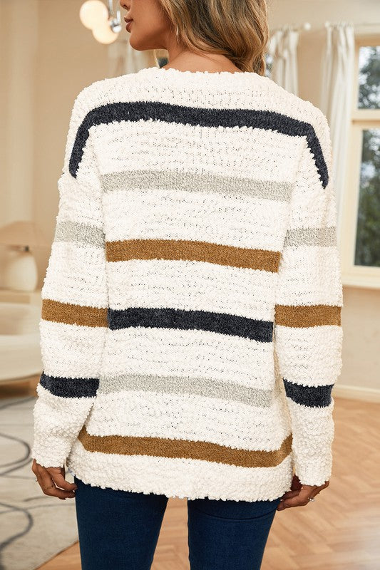 Striped Popcorn Knit Sweater
