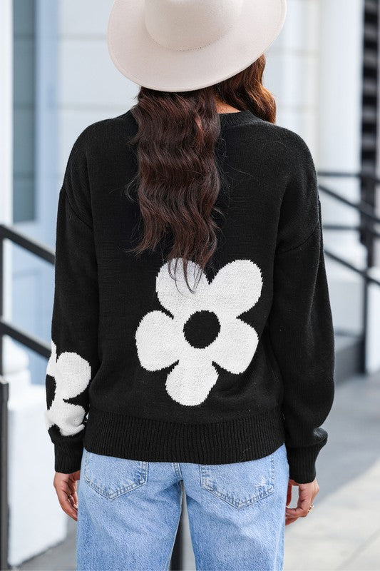 Big Flower Pattern Knit Sweater