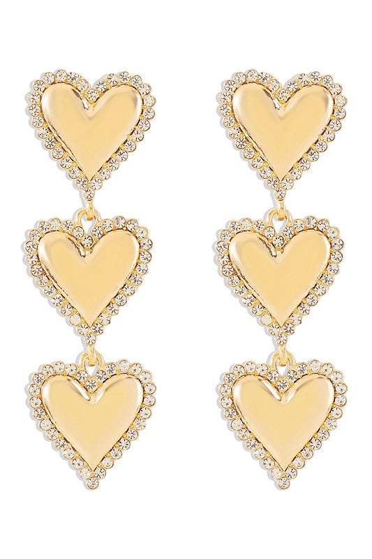 Tiered Rhinestone Heart Dangle Earrings