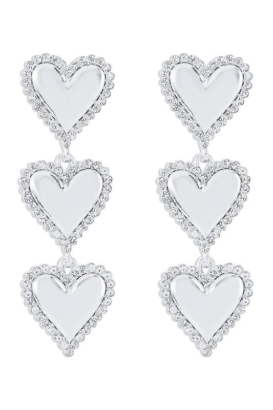 Tiered Rhinestone Heart Dangle Earrings