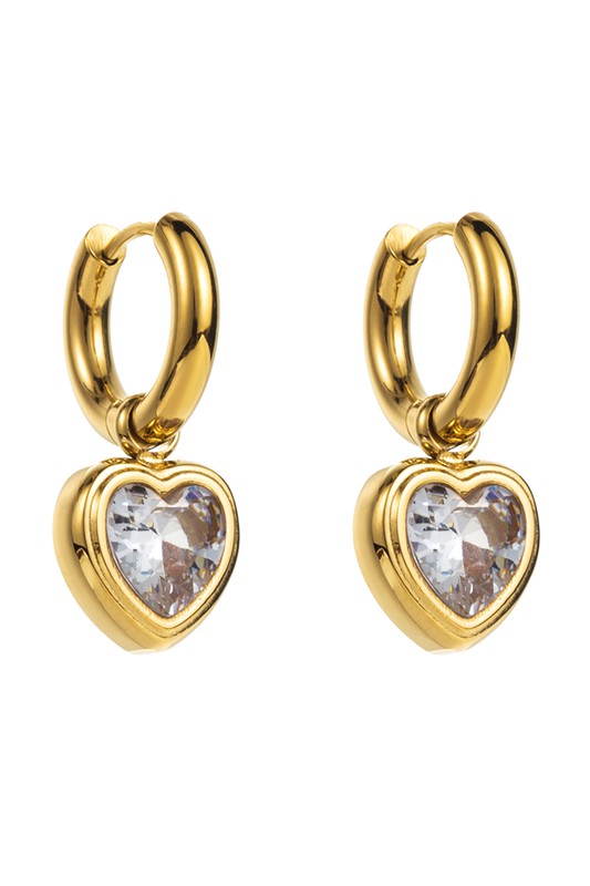 Stainless Steel Crystal Heart Huggie Earrings