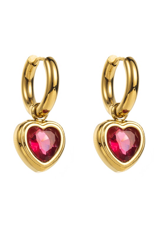 Stainless Steel Crystal Heart Huggie Earrings