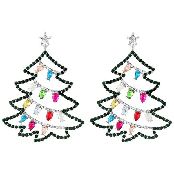 CRYSTAL GEMSTONE JEWELED CHRISTMAS TREE EARRINGS