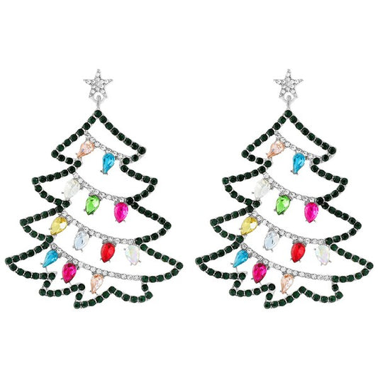 CRYSTAL GEMSTONE JEWELED CHRISTMAS TREE EARRINGS