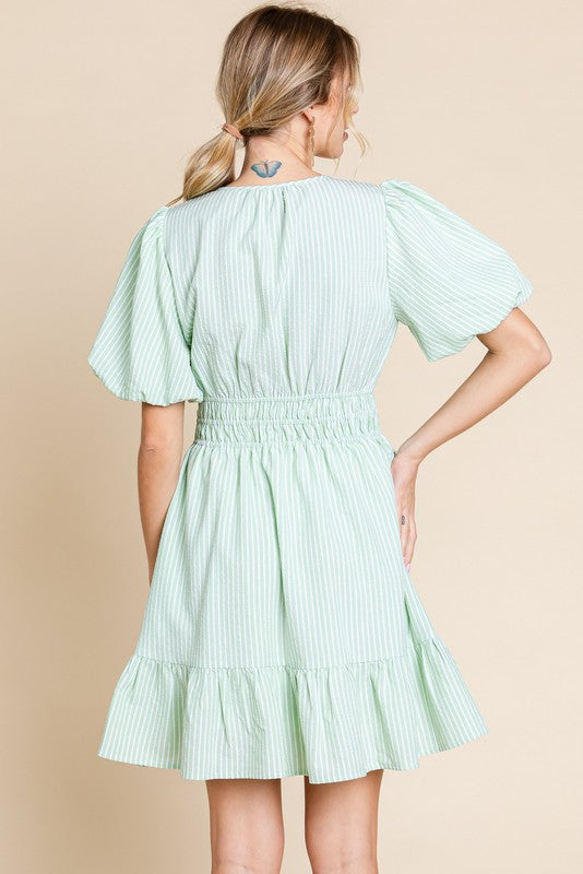 Striped Balloon Sleeves Dress